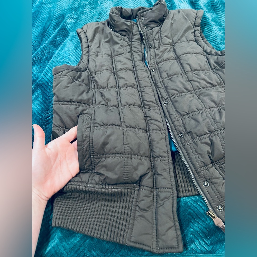 AEO Cottagecore Brown Quilted Puffer Vest Teal Satin Lining Large Cabincore Cozy - Picture 7 of 8